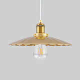 Gold Scalloped Edge Pendant Light - Loft Metallic 1 Bulb Hanging Fixture Coffee Shop Style 12/14