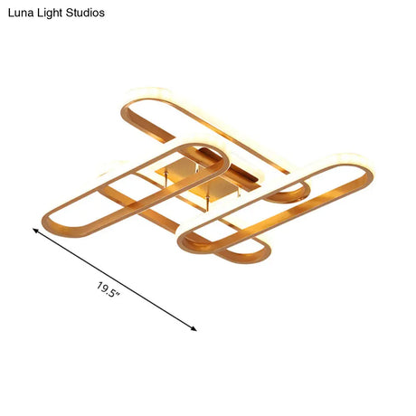 Gold Semi Flush Led Ceiling Light Fixture For Living Room With Oval Acrylic Shade - Warm/White