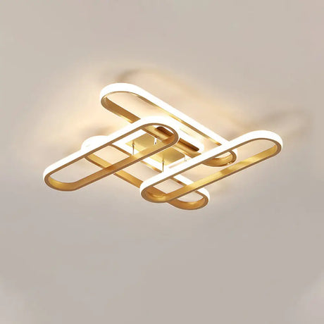 Gold Semi Flush Led Ceiling Light Fixture For Living Room With Oval Acrylic Shade - Warm/White