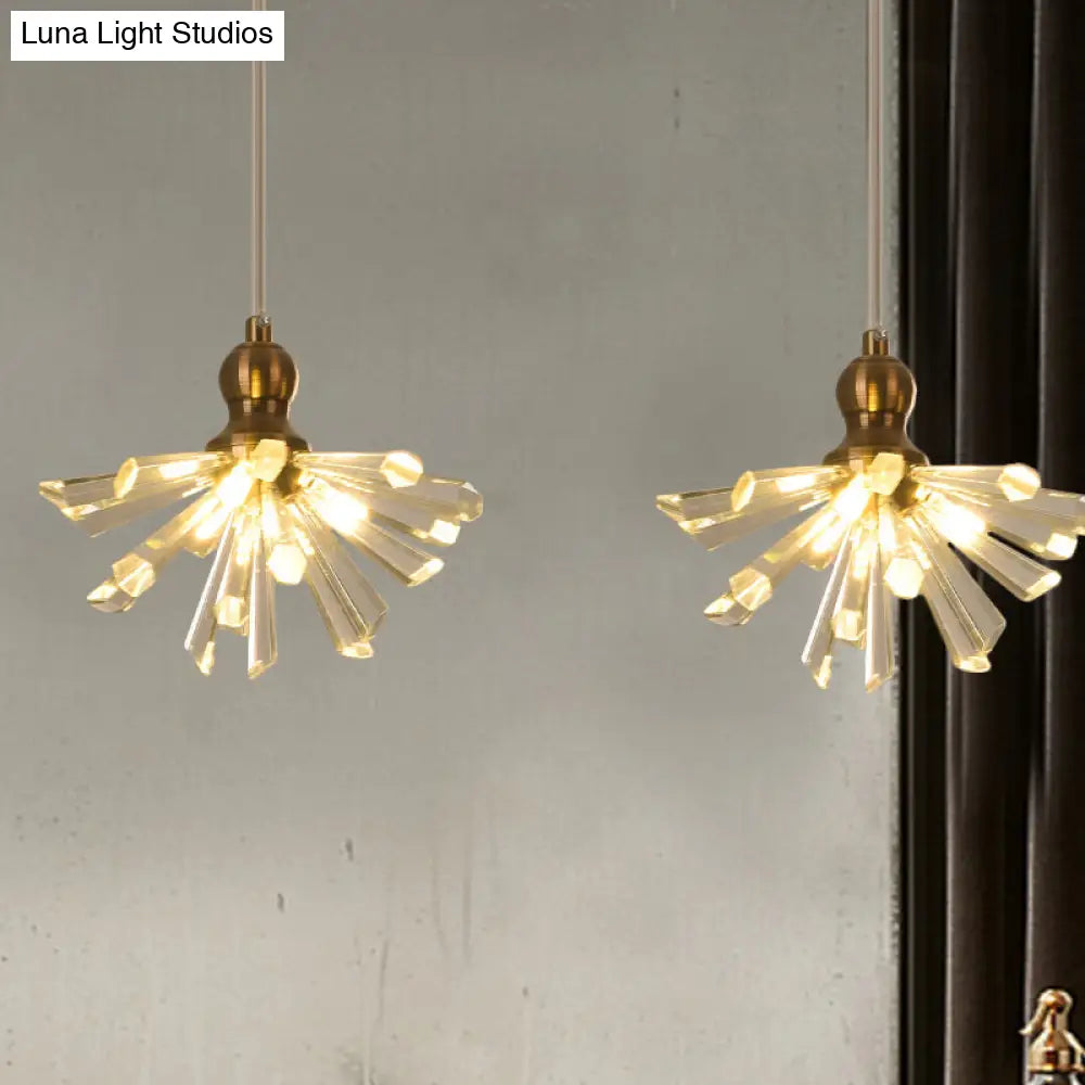 Gold Glass Sputnik Pendant Light With Clear Crystal Accents - Modern Suspension Fixture (3/6 Heads)