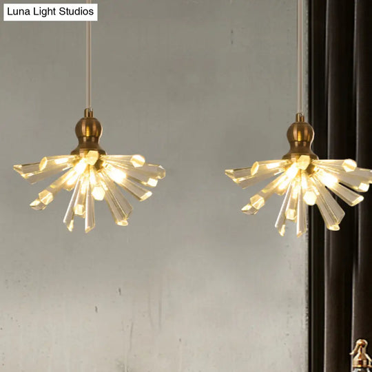 Gold Glass Sputnik Pendant Light With Clear Crystal Accents - Modern Suspension Fixture (3/6 Heads)