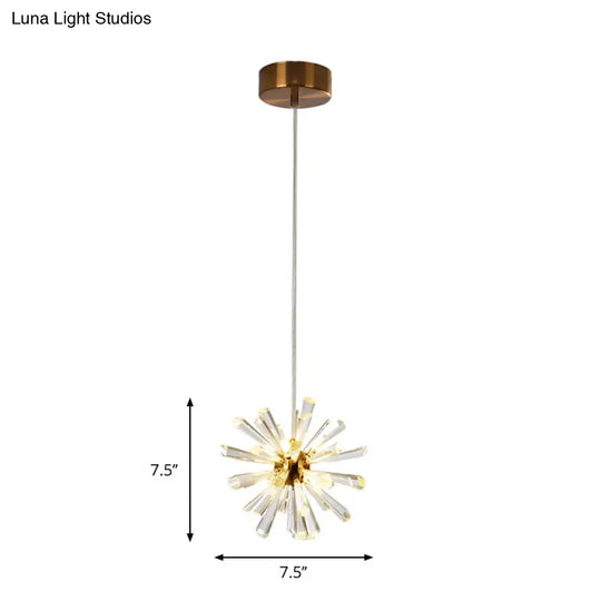 Gold Glass Sputnik Pendant Light With Clear Crystal Accents - Modern Suspension Fixture (3/6 Heads)