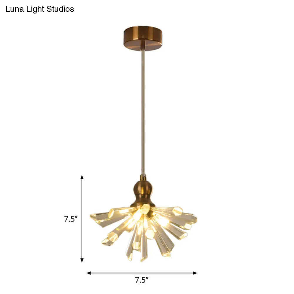 Gold Glass Sputnik Pendant Light With Clear Crystal Accents - Modern Suspension Fixture (3/6 Heads)