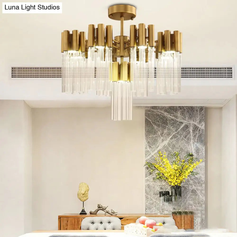 Gold Sputnik Semi Flush Mount Ceiling Light: Postmodern Design With 7 Heads & Crystal Accents
