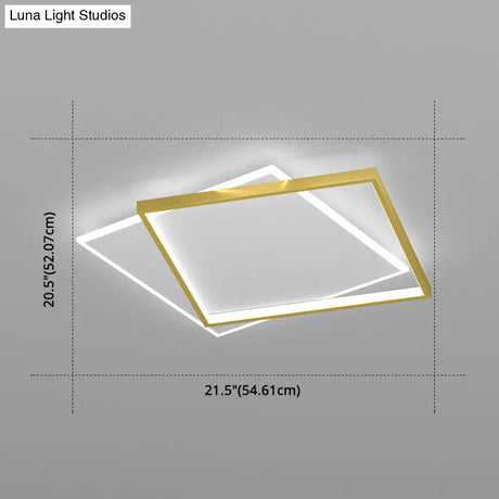 Gold Square Led Flush Mount Light Fixture - Minimalist Bedroom Ceiling Lamp