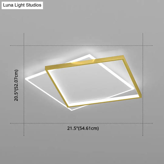Gold Square Led Flush Mount Light Fixture - Minimalist Bedroom Ceiling Lamp