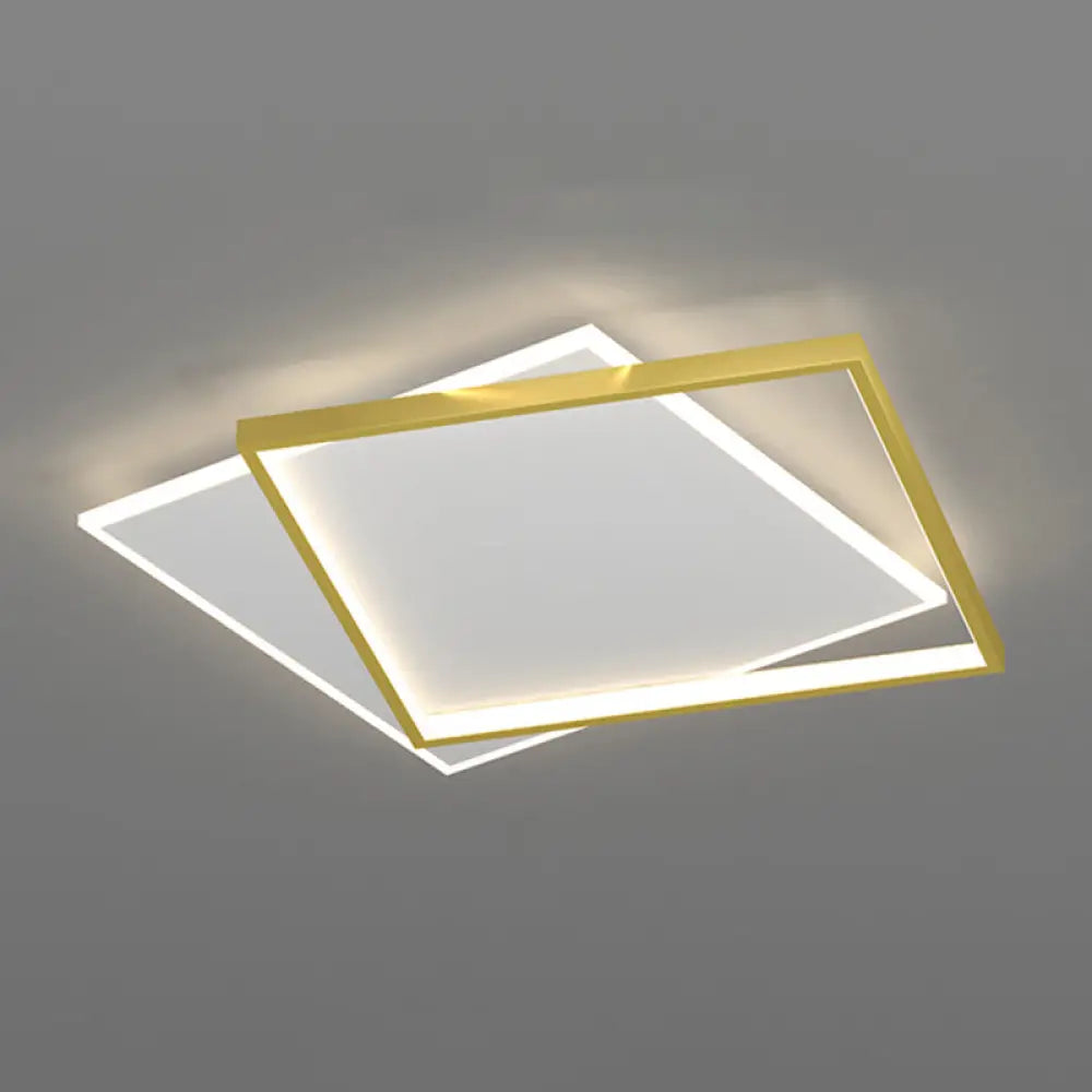 Gold Square Led Flush Mount Light Fixture - Minimalist Bedroom Ceiling Lamp / Third Gear
