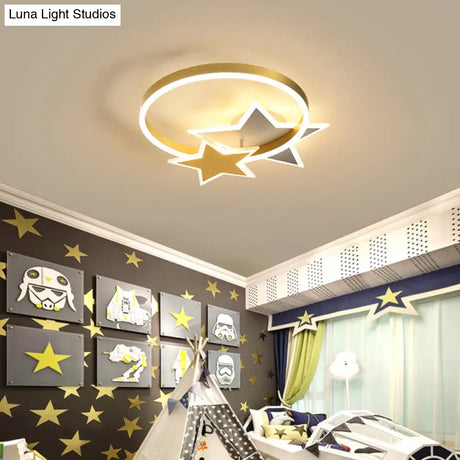 Gold Star And Circle Led Ceiling Flush Mount Light For Kids Room Childrens Metal Fixture / 16 Third