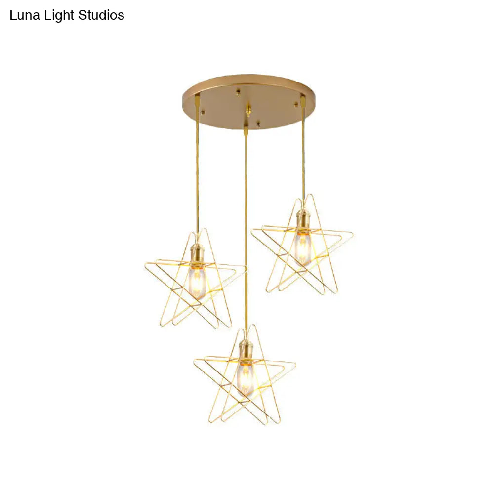 Simplicity Gold Star Cage Ceiling Light - Multi Bulb Metal Pendant For Dining Room
