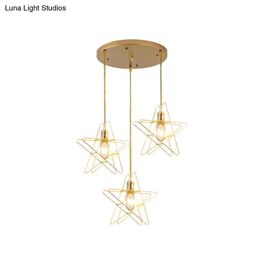 Simplicity Gold Star Cage Ceiling Light - Multi Bulb Metal Pendant For Dining Room