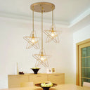 Gold Star Cage Ceiling Light - Simplicity Design Metal Frame 3 Bulbs Ideal For Dining Room / Round