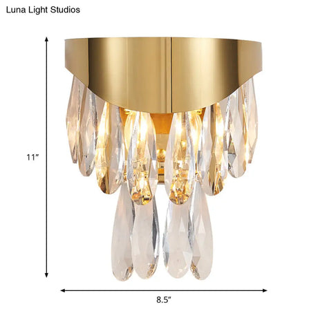 Gold Teardrop Crystal Drip Wall Sconce - Contemporary Indoor Lighting 2 Bulb Surface Mount