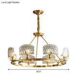 Gold Textured Glass Circle Pendant Light - Mid-Century Chandelier With 6/8/10 Lights For Living Room