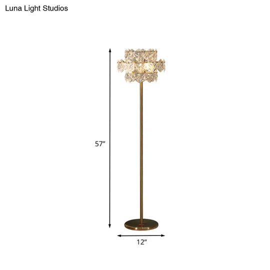 Gold Tiered Hexagon Crystal Floor Lamp - Mid Century 1-Light Stand Up Lighting For Sitting Room
