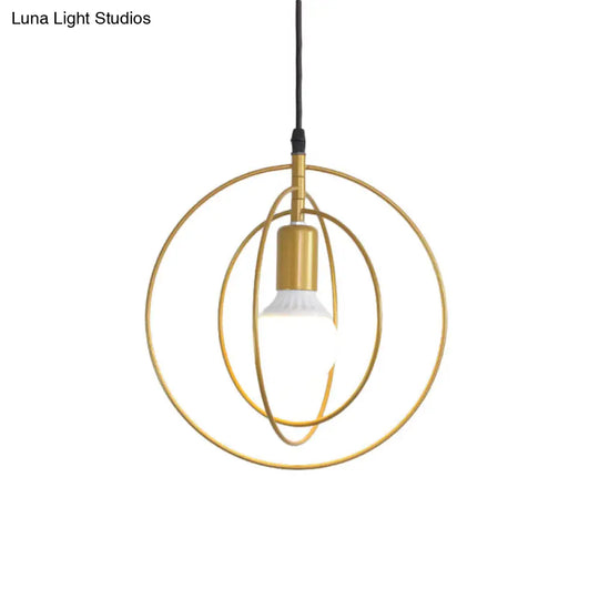 Industrial Metal Gold Pendant Light With Triple Star/Round Frame - Hanging Ceiling Fixture