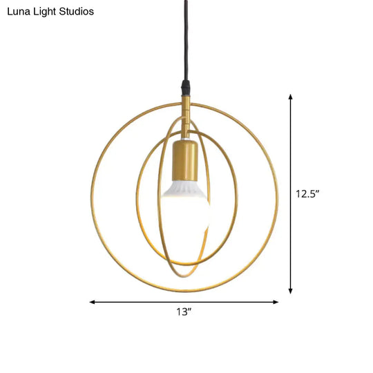 Industrial Metal Gold Pendant Light With Triple Star/Round Frame - Hanging Ceiling Fixture