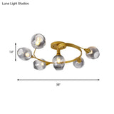 Gold Twist Arm Glass Study Room Ceiling Light - Modern Semi Flushmount In Smoke Gray