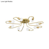 Gold Twisted Arm 8-Head Semi-Flush Metal Ceiling Lamp: Minimalist Lighting For Living Room