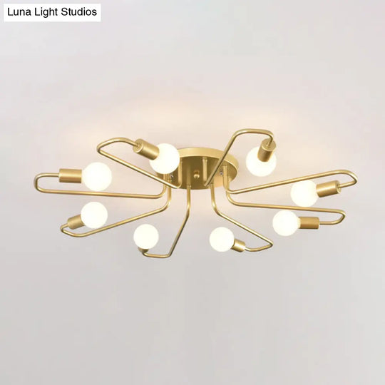 Gold Twisted Arm 8-Head Semi-Flush Metal Ceiling Lamp: Minimalist Lighting For Living Room