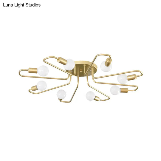 Gold Twisted Arm 8-Head Semi-Flush Metal Ceiling Lamp: Minimalist Lighting For Living Room