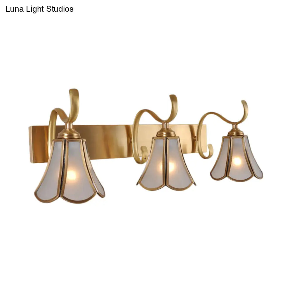 Gold Vanity Sconce With Milky Glass Shade - 1/2/3-Light Colonial Light Fixture