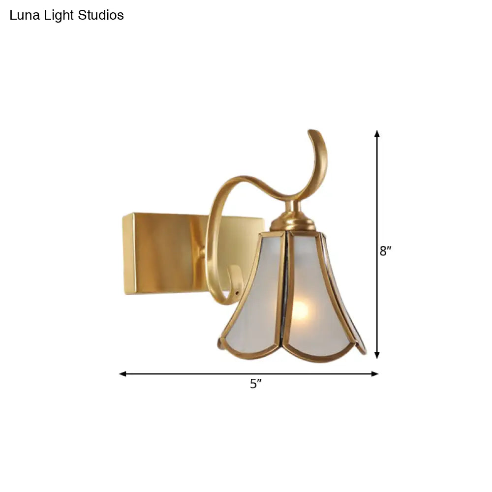 Gold Vanity Sconce With Milky Glass Shade - 1/2/3-Light Colonial Light Fixture