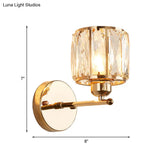 Gold Wall Lamp Beveled Cut Crystal Cylinder Sconce Light Fixture - Simplicity In 1 Head Design
