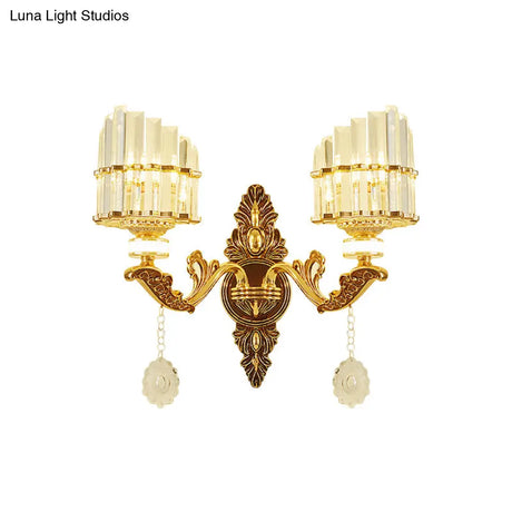 Gold Wall Mount Light Arc Sconce Lamp For Corners - Modern Crystal Block Fixture