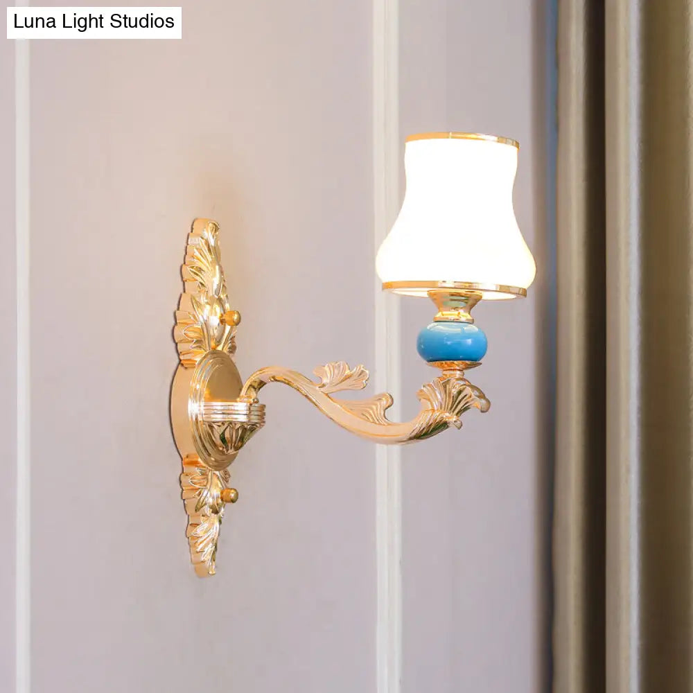 Gold Wall Mount Light With Cream Glass Bud Shade - Minimalist Living Room Lighting