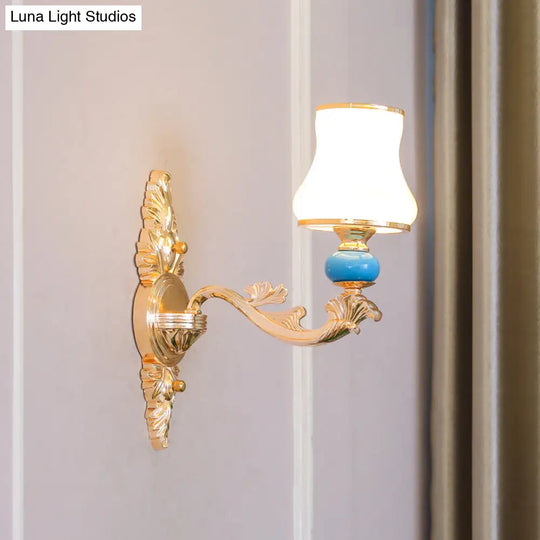 Gold Wall Mount Light With Cream Glass Bud Shade - Minimalist Living Room Lighting