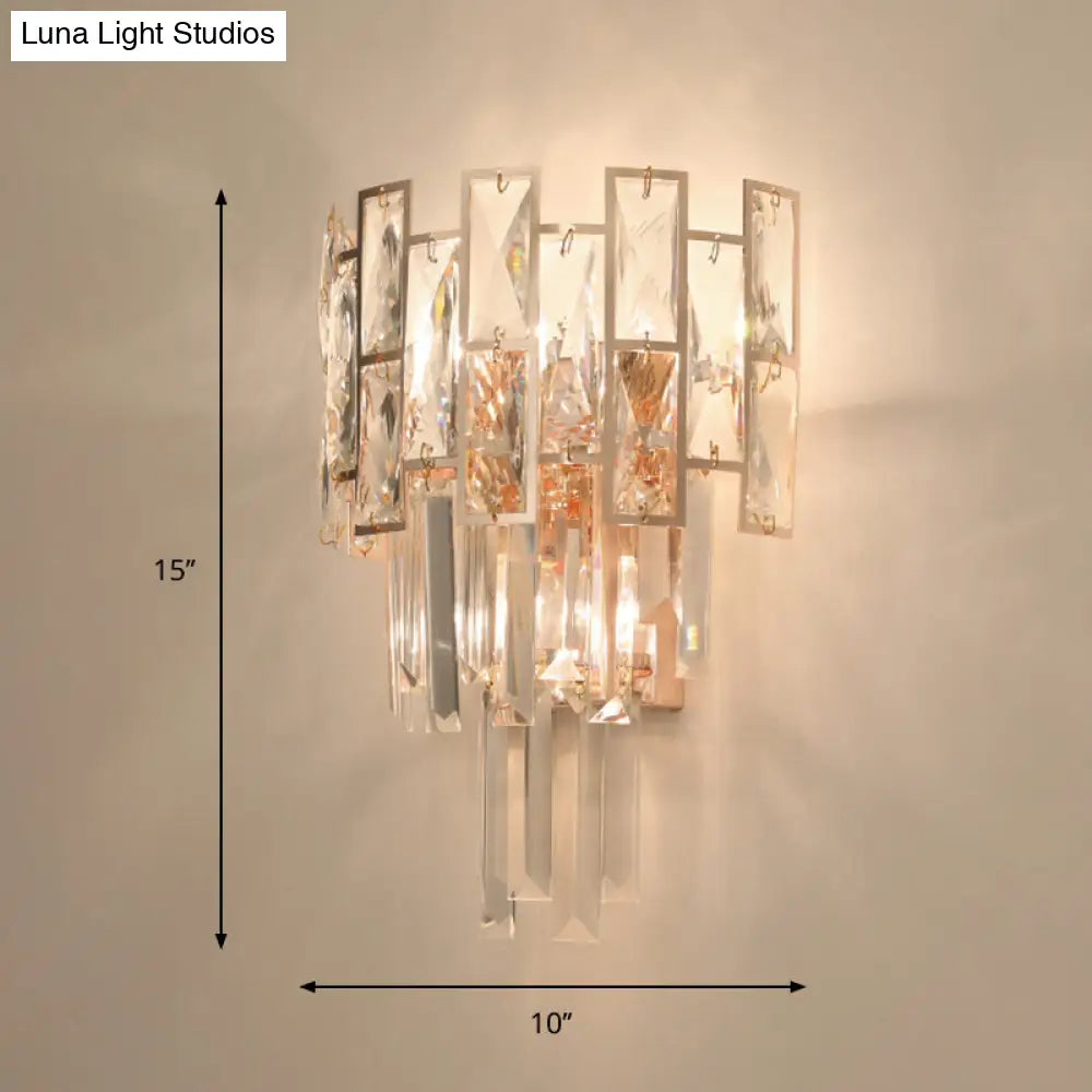 Gold Wall Mounted Sconce Light With Clear K9 Crystal | Traditional Layered Design 3 Heads Perfect