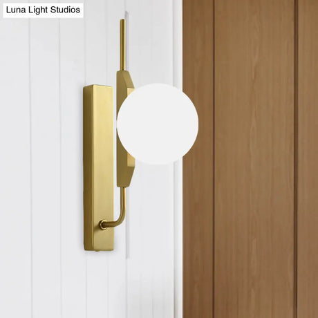 Gold Wall Sconce With White/Amber/Smoke Gray Glass Orb - Modern Bedroom Light Fixture