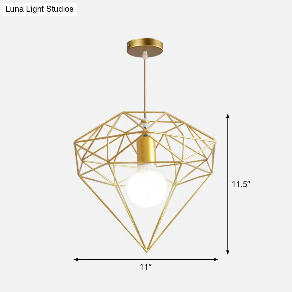 Nordic Style Gold Metal Wire Cage Pendant Light For Dining Room Ceiling