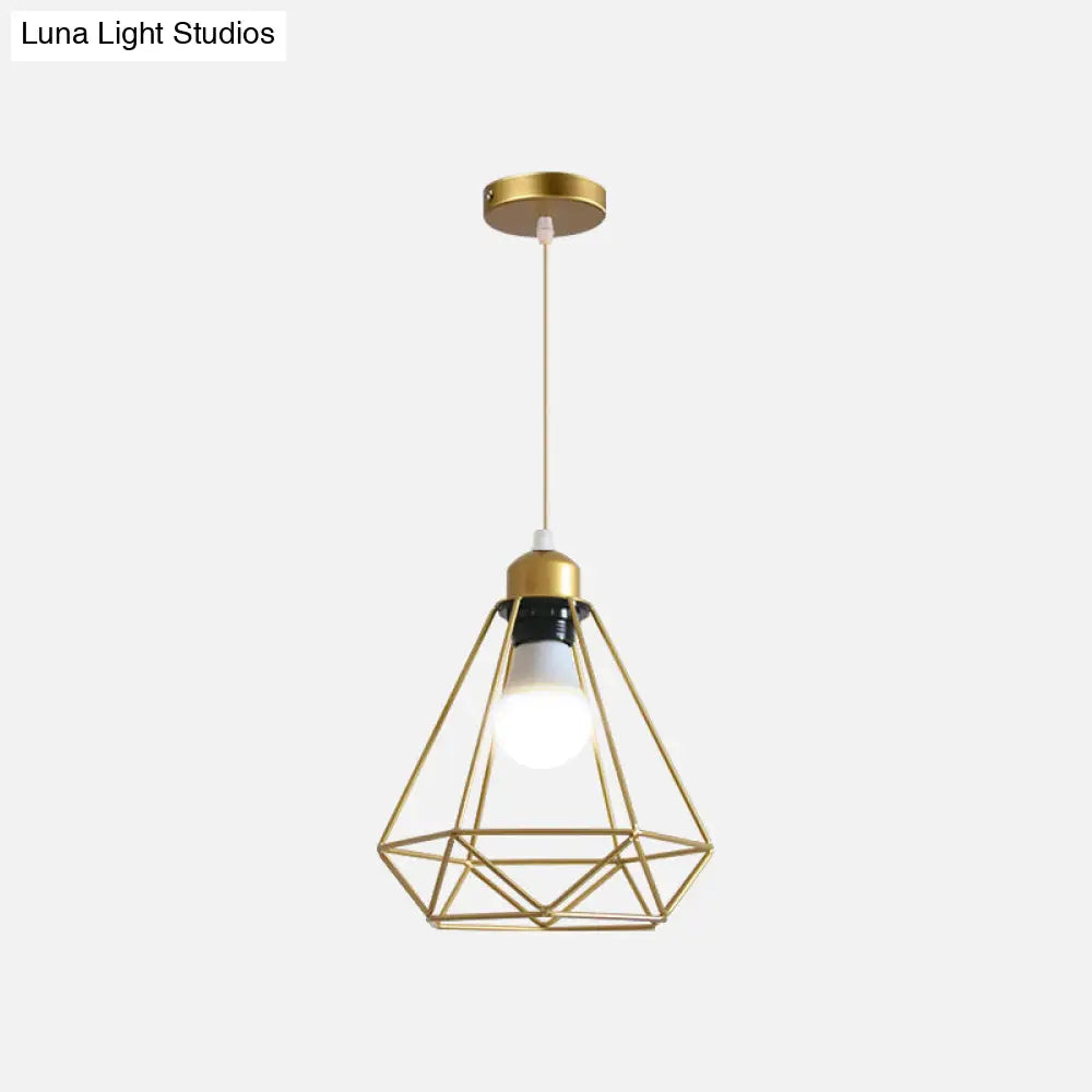 Nordic Style Gold Metal Wire Cage Pendant Light For Dining Room Ceiling / Bottle