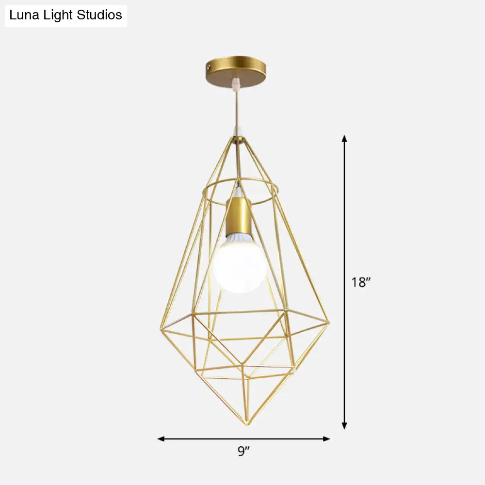 Gold Wire Cage Pendant Light - Nordic Style Ceiling Lamp For Dining Room