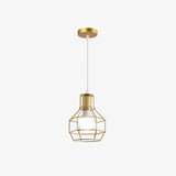 Gold Wire Cage Pendant Light - Nordic Style Ceiling Lamp For Dining Room / Metal Frame
