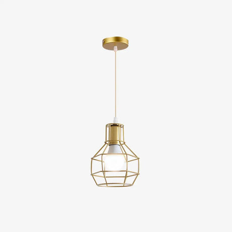 Gold Wire Cage Pendant Light - Nordic Style Ceiling Lamp For Dining Room / Metal Frame