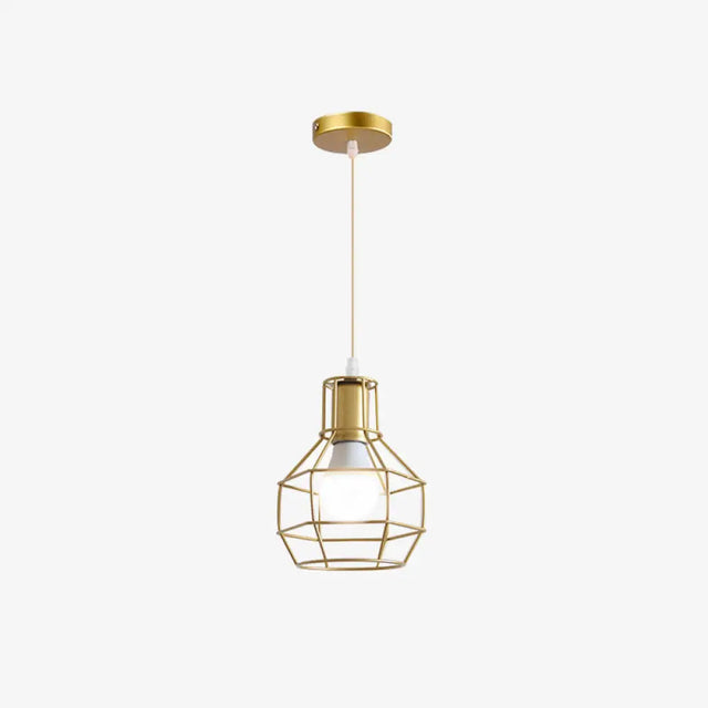 Gold Wire Cage Pendant Light - Nordic Style Ceiling Lamp For Dining Room / Metal Frame