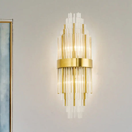 Golden Crystal Layered Sconce Light For Living Room - Modern Wall Mounted Lamp (2 Lights) Gold