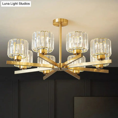 Golden Crystal Prism Sputnik Chandelier - Modern Suspension Light For Living Room
