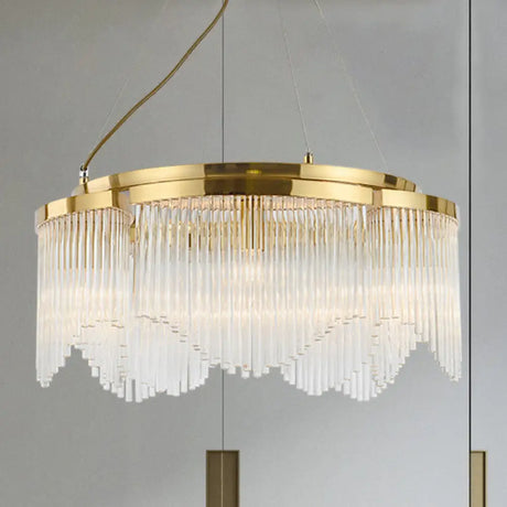Golden Crystal Rod Pendant Chandelier - 5-Bulb Luxury Lighting Fixture For Restaurants Gold