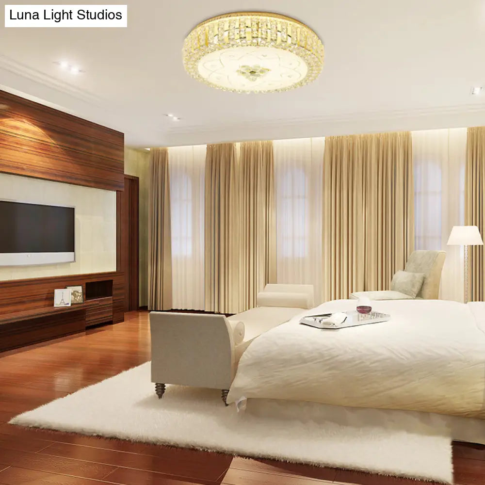 Golden Drum Flushmount Lighting: Modern Crystal And Glass Multi Light Ceiling Lamp (16’/19.5’