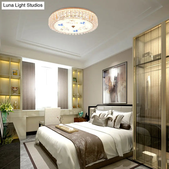 Golden Drum Flushmount Lighting: Modern Crystal And Glass Multi Light Ceiling Lamp (16’/19.5’