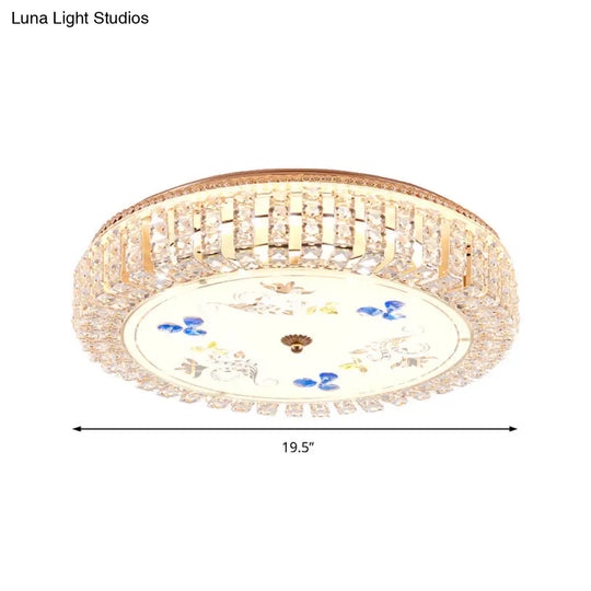 Golden Drum Flushmount Lighting: Modern Crystal And Glass Multi Light Ceiling Lamp (16’/19.5’