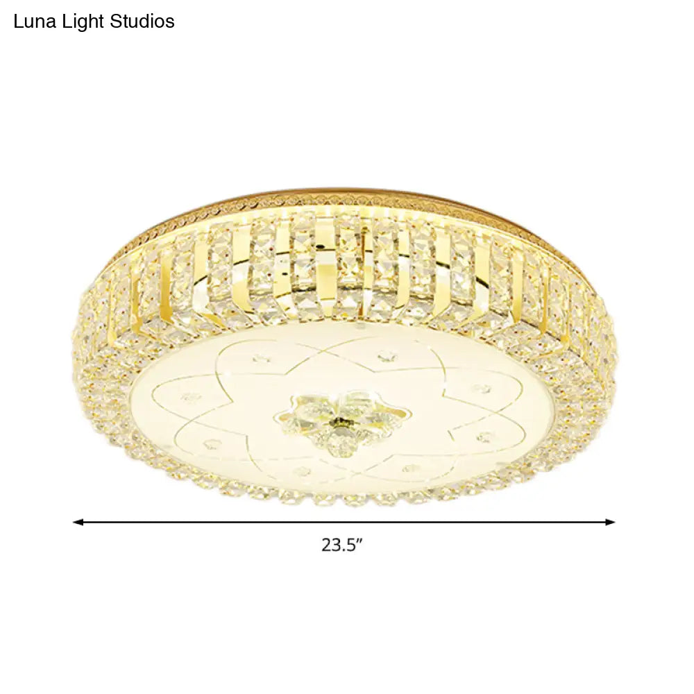 Golden Drum Flushmount Lighting: Modern Crystal And Glass Multi Light Ceiling Lamp (16’/19.5’