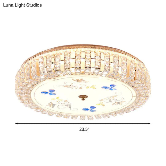 Golden Drum Flushmount Lighting: Modern Crystal And Glass Multi Light Ceiling Lamp (16’/19.5’
