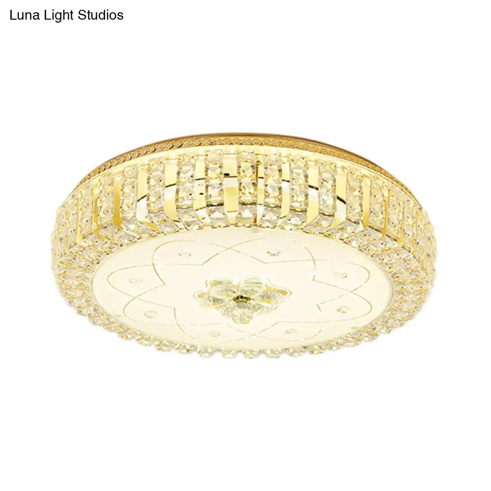 Golden Drum Flushmount Lighting: Modern Crystal And Glass Multi Light Ceiling Lamp (16’/19.5’