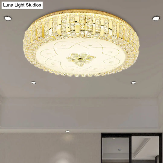 Golden Drum Flushmount Lighting: Modern Crystal And Glass Multi Light Ceiling Lamp (16’/19.5’