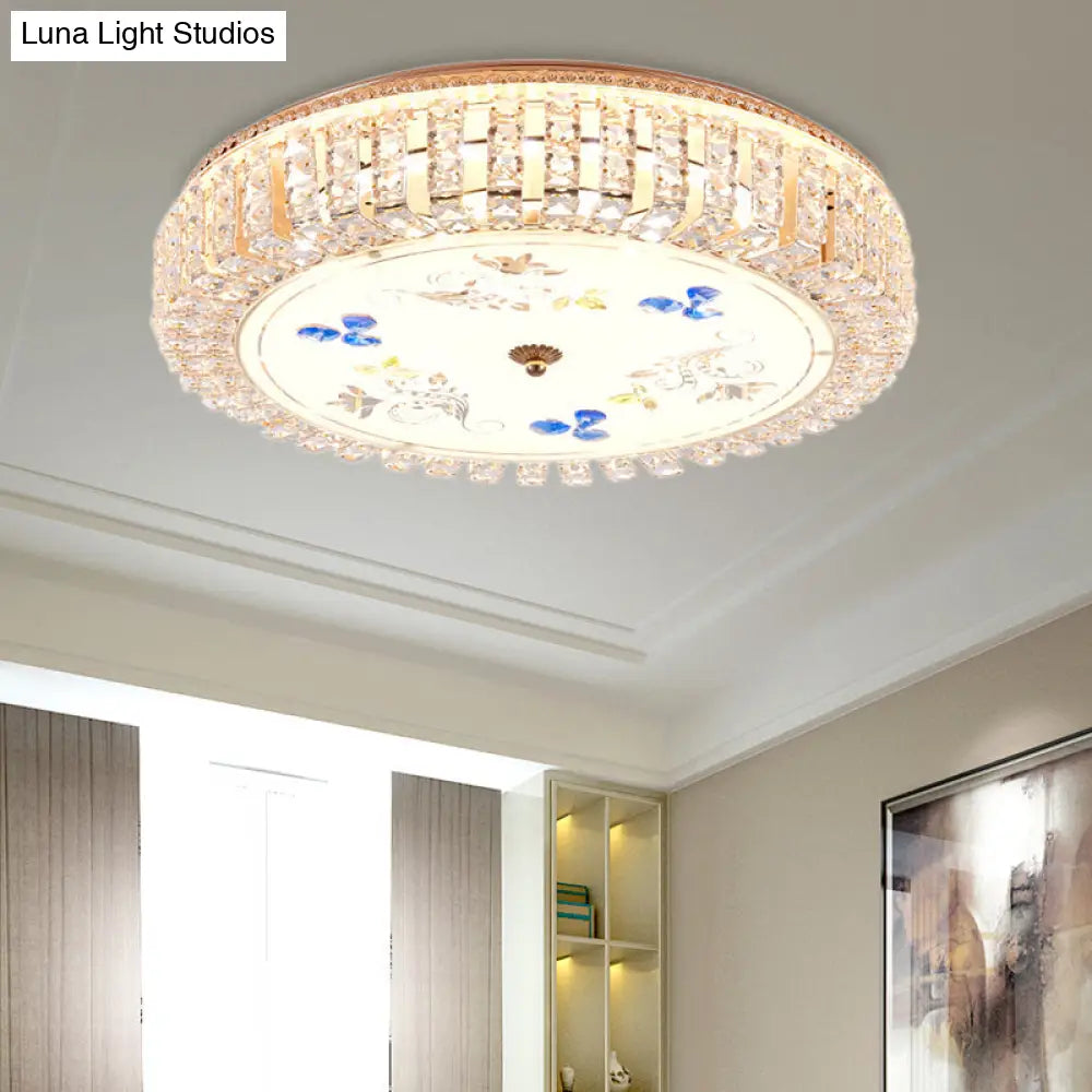 Golden Drum Flushmount Lighting: Modern Crystal And Glass Multi Light Ceiling Lamp (16’/19.5’