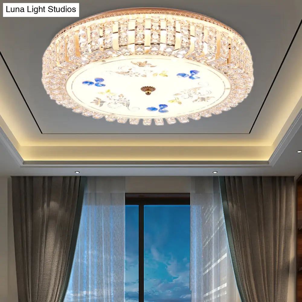 Golden Drum Flushmount Lighting: Modern Crystal And Glass Multi Light Ceiling Lamp (16’/19.5’